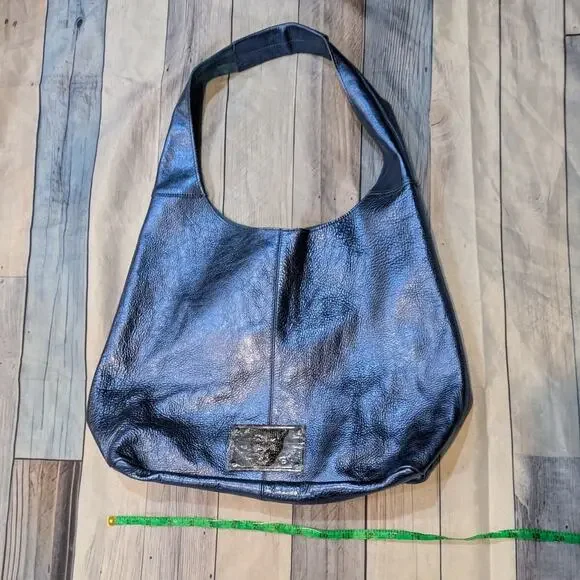 New Sharif Legacy Pearlized Blue Slouchy Leather Hobo with Wristlet - Picture 3 of 10